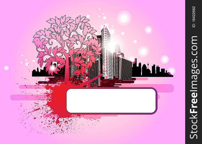 Cityscape with tree and design elements. Cityscape with tree and design elements