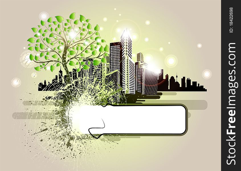 Cityscape with tree and design elements. Cityscape with tree and design elements