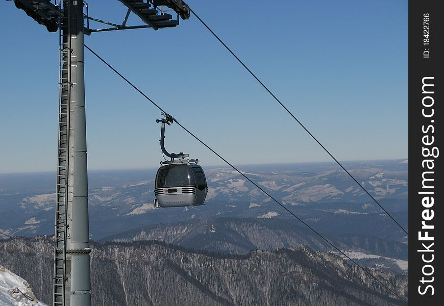 Cable car on ski area