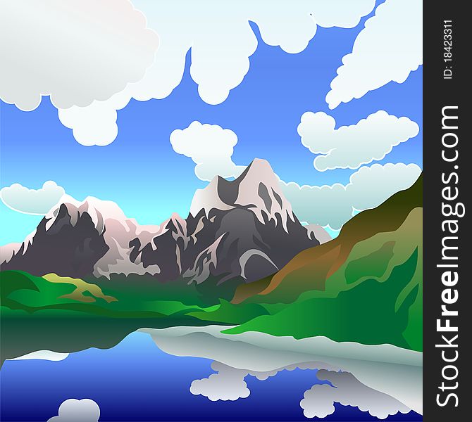 Vector Landscape With Mountain Lake