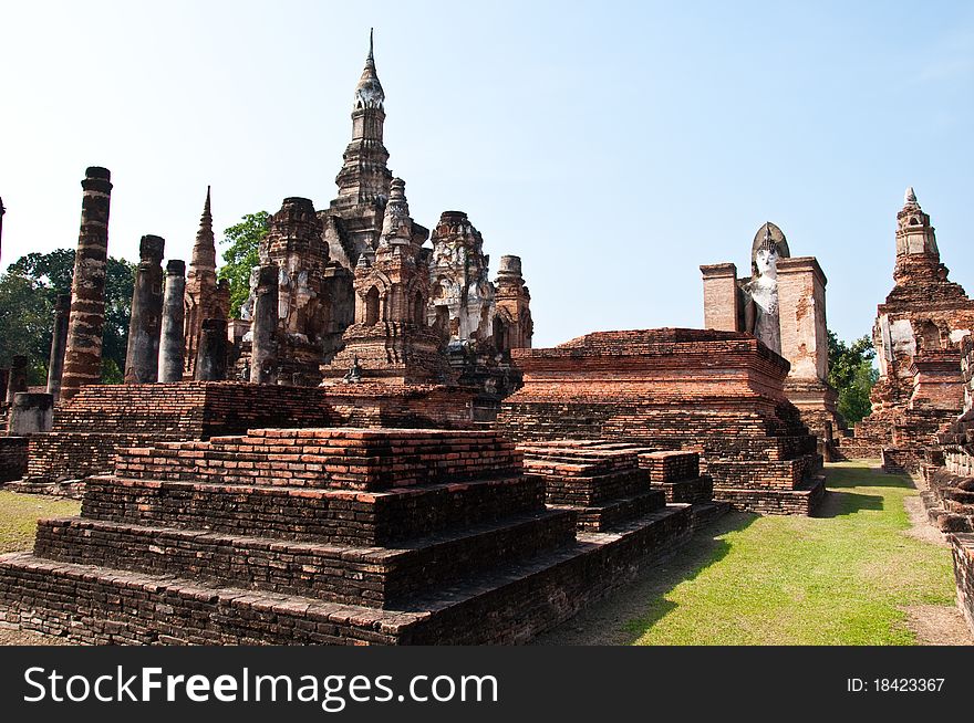 Landscape of wat mahatat sukhothai history park in thailand