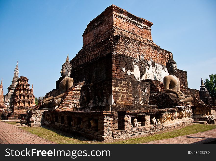 Landscape of wat mahatat sukhothai history park in thailand