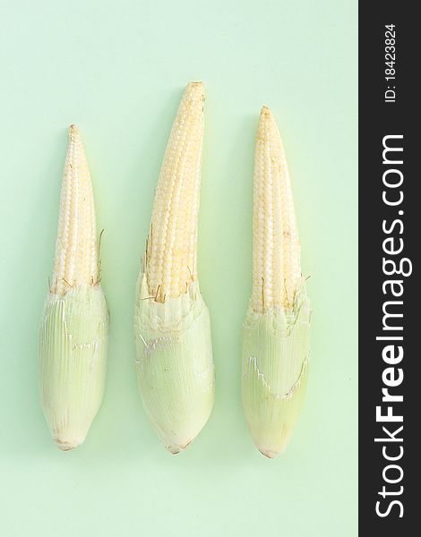 Baby corn on green background