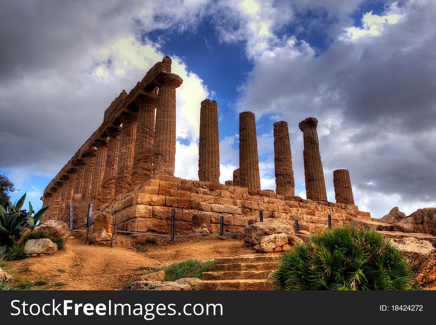 Dynamic Range image hight of the valley of the temples in Sycilia. Dynamic Range image hight of the valley of the temples in Sycilia