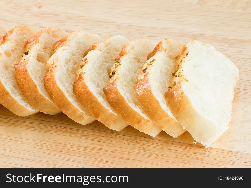 Stack of Garlic bread on wood cut board