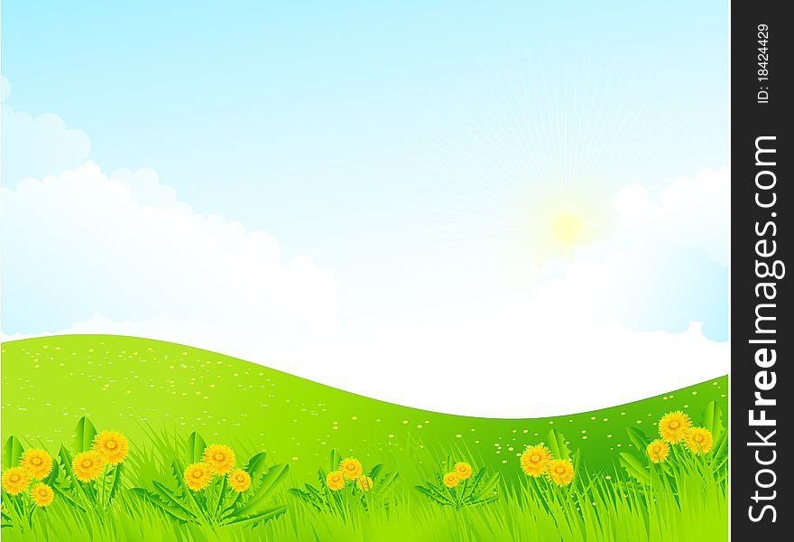 The illustration contains the image of spring landscape. The illustration contains the image of spring landscape