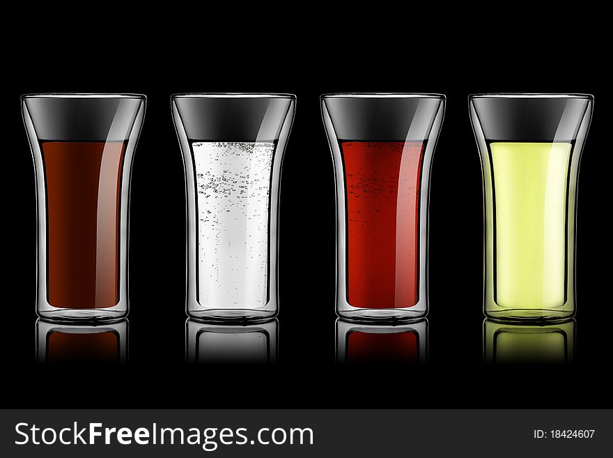 Set drink mineral water isolated on black. Set drink mineral water isolated on black