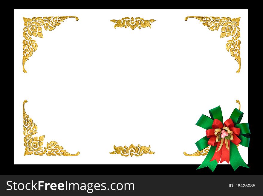 Ribbin bow on golden Thai art frame. Ribbin bow on golden Thai art frame