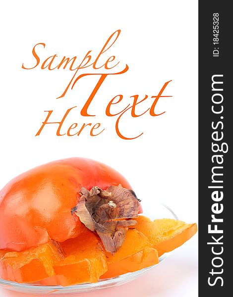 Persimmon slices isolated place for your text