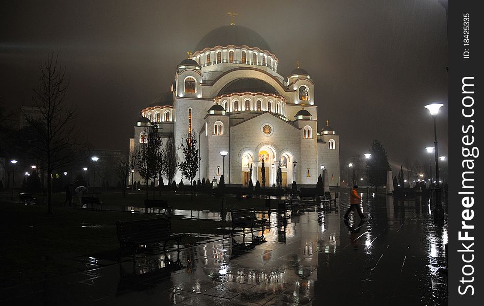 Saint Sava cathedral by night