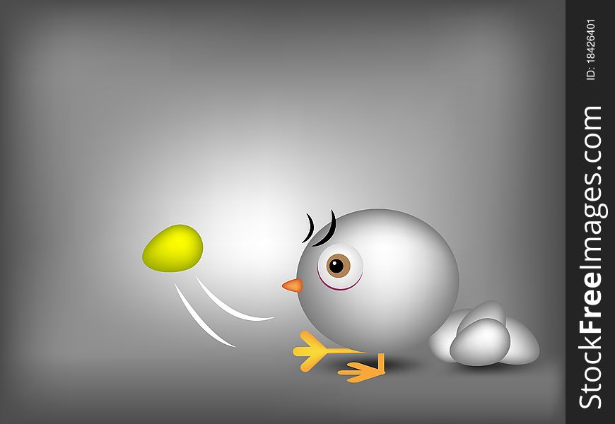 Angry chicken kicks golden egg - cute easter cartoon