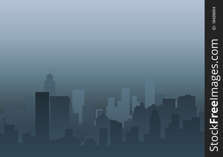 Panorama of a modern city in a fog. A illustration. Panorama of a modern city in a fog. A illustration