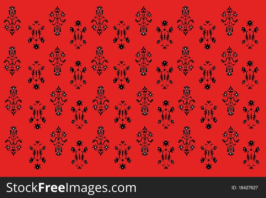 Vector background with floral pattern under the red background