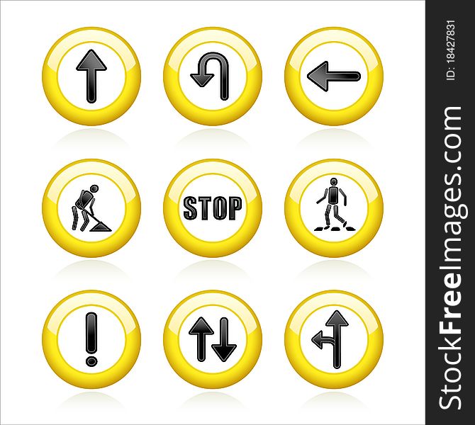 Illustration of set traffic signs on isolated white background