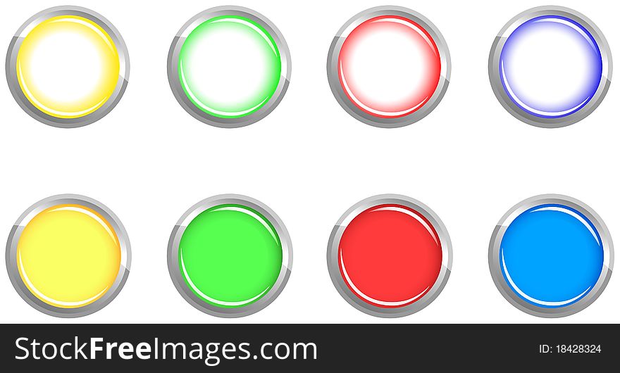 Vector collection of the yellow, blue, green and red buttons. Vector collection of the yellow, blue, green and red buttons