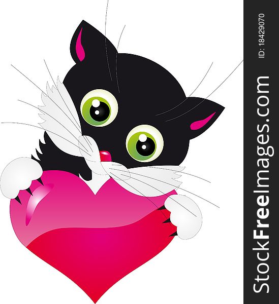 Cat with Heart isolated on white background. Vector