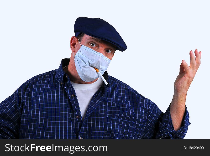 Confused man in breathing mask
