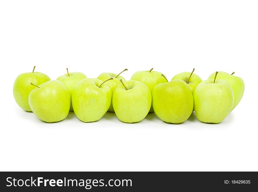 Green And Yellow Apples On A White Background