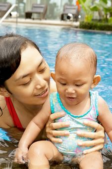 Mother And Baby At Swimming Pool Stock Image Mother And Baby At Swimming Pool Stock Image