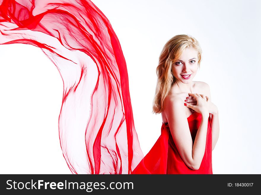 Red, Beautiful Blonde In A Red Dress