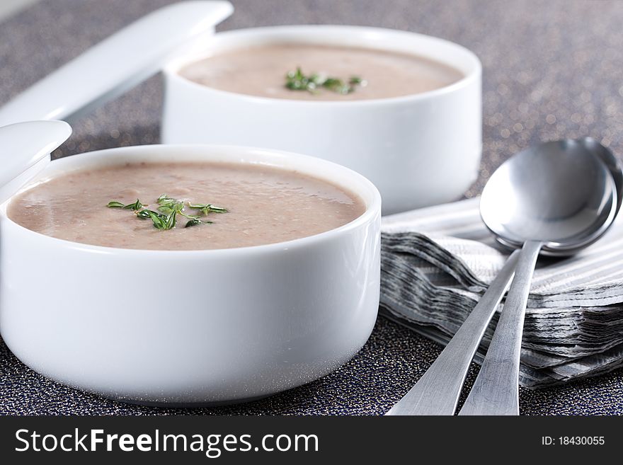 Cream soup with mushrooms and bean