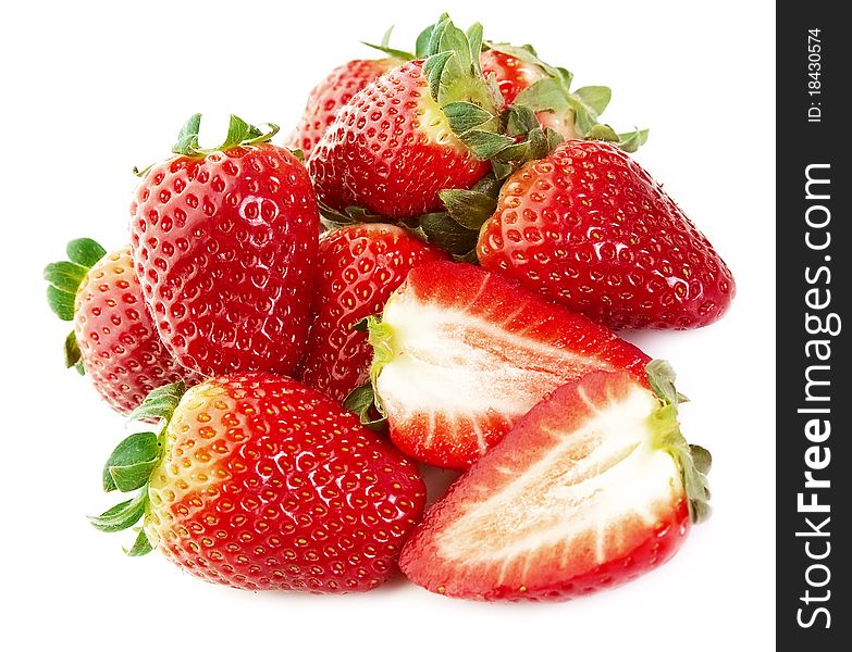 Juicy strawberries isolated on white background