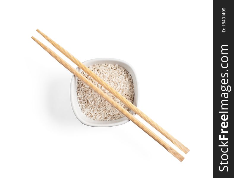 Chopsticks and rise, isolated on white