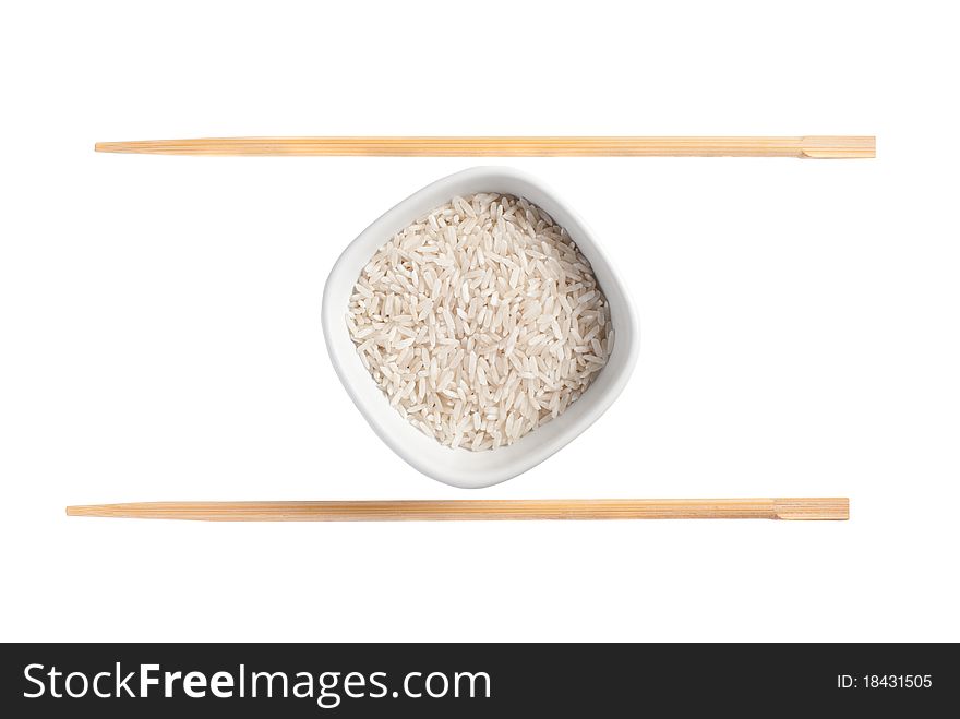 Chopsticks and rise, isolated on white