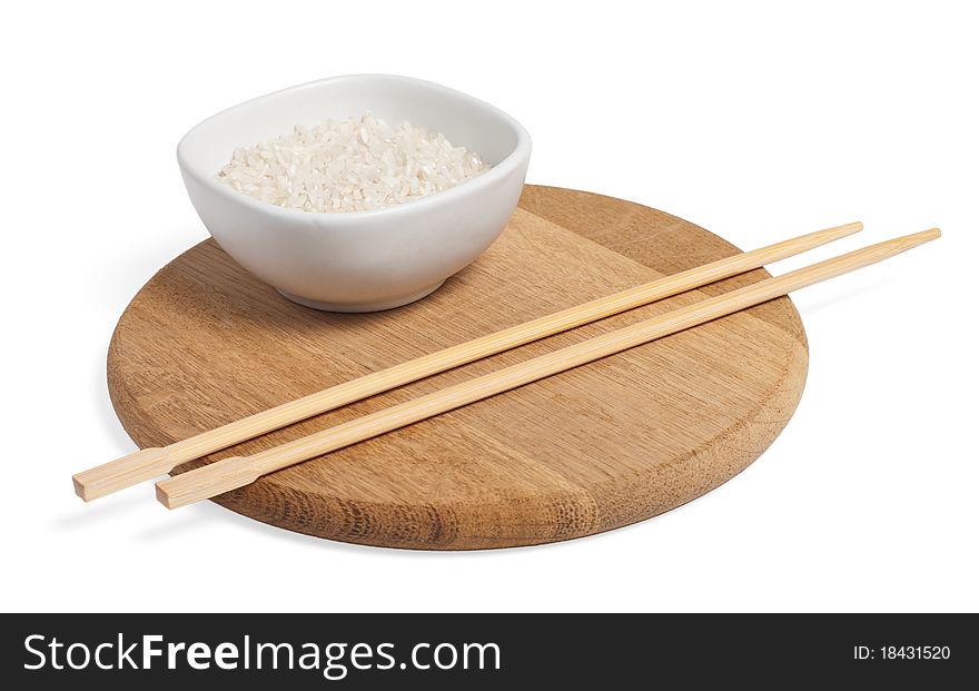 Chopsticks and rise, isolated on white