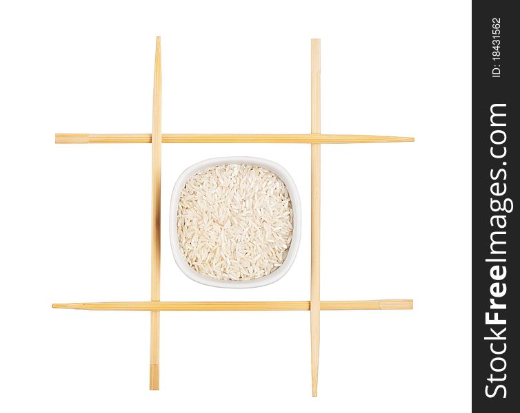 Chopsticks and rise, isolated on white