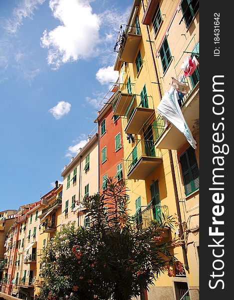 Colorful building facades at Riomaggiore, Italy. Colorful building facades at Riomaggiore, Italy