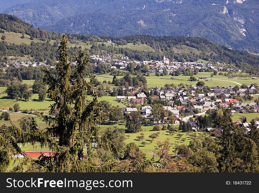 Small alpine village in the mountains