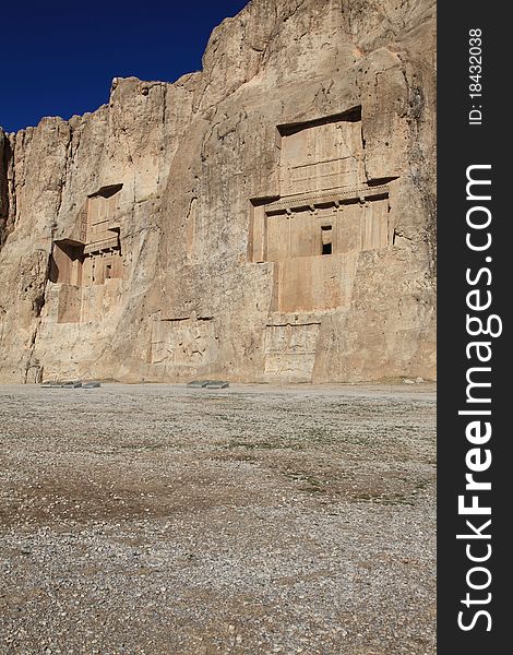 NAQSH-E ROSTAM - Grave of king Daeiros and Xerxs carved in rock near Persepolis