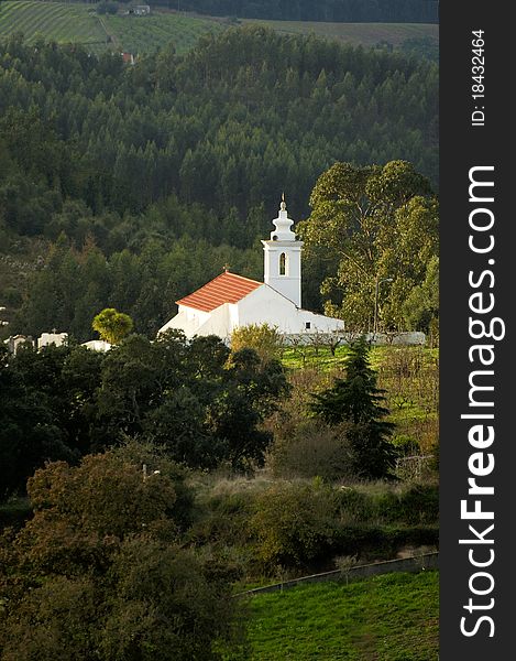 Little white church at Portigal's countryside