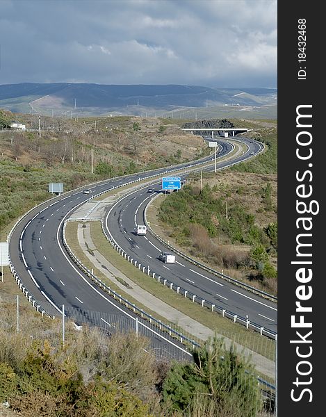 Curve at highway at northern Spain. Curve at highway at northern Spain