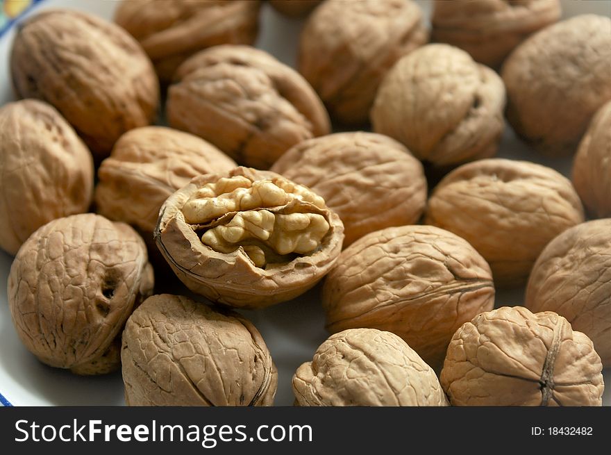 Dry walnuts on a plate