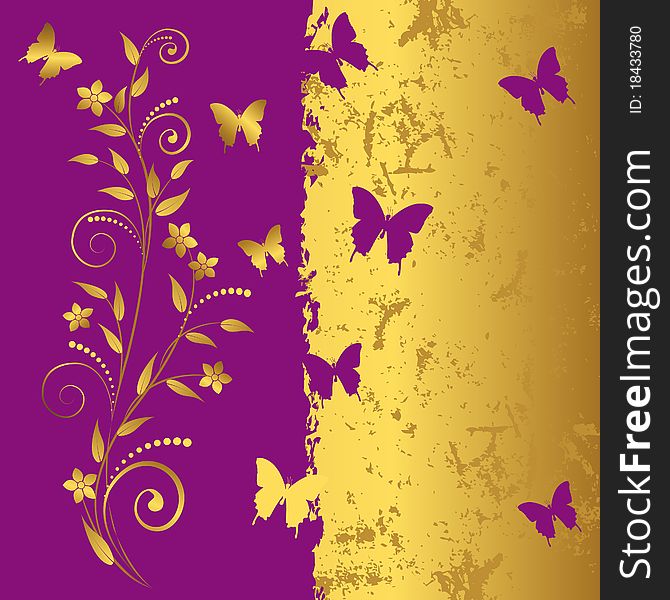 Grunge floral background with butterflies. Grunge floral background with butterflies.