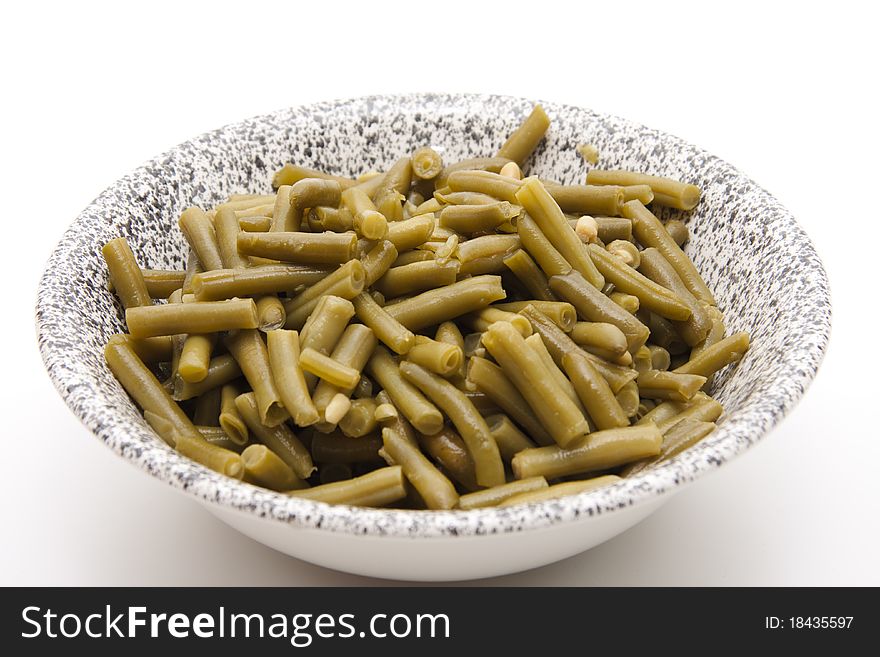 Beans cut in the ceramics bowl