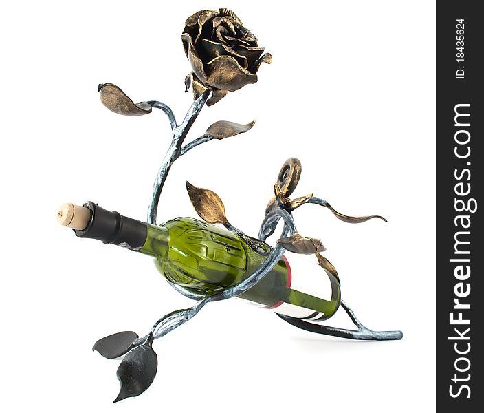 Metal Rose And A Bottle Of Wine