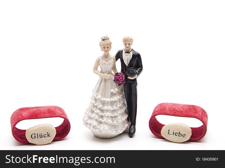 Bridal couple with luck and love label