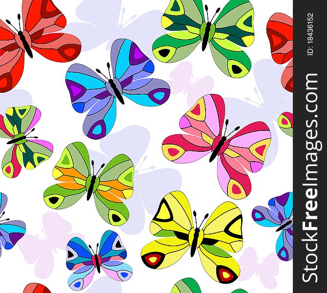 White seamless pattern with butterflies