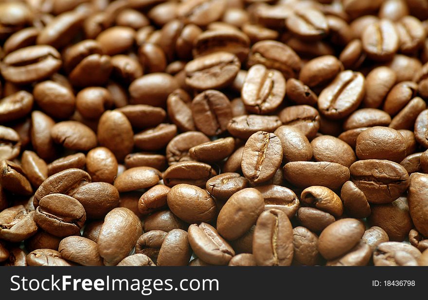 Fresh roasted coffee beans close