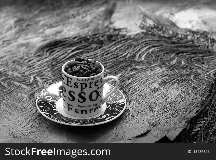 Cup of coffee beans in black and white. Cup of coffee beans in black and white