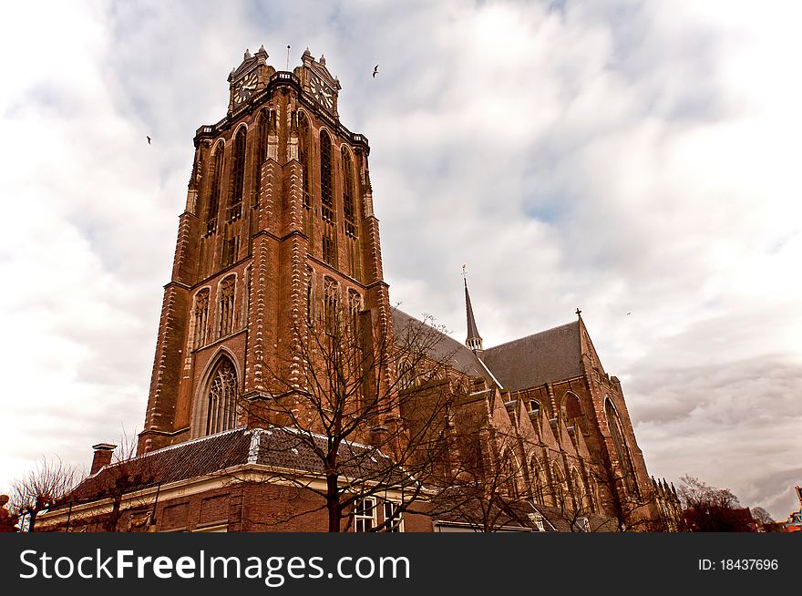 Old church in fortified city of Dordrecht in the netherlands. Old church in fortified city of Dordrecht in the netherlands