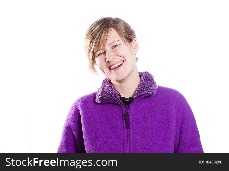 Young Woman In A Warm Violet Sweater