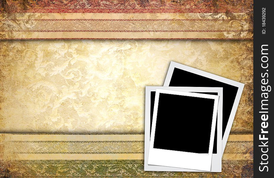 Instant photo frame on vintage background - picture in retro style