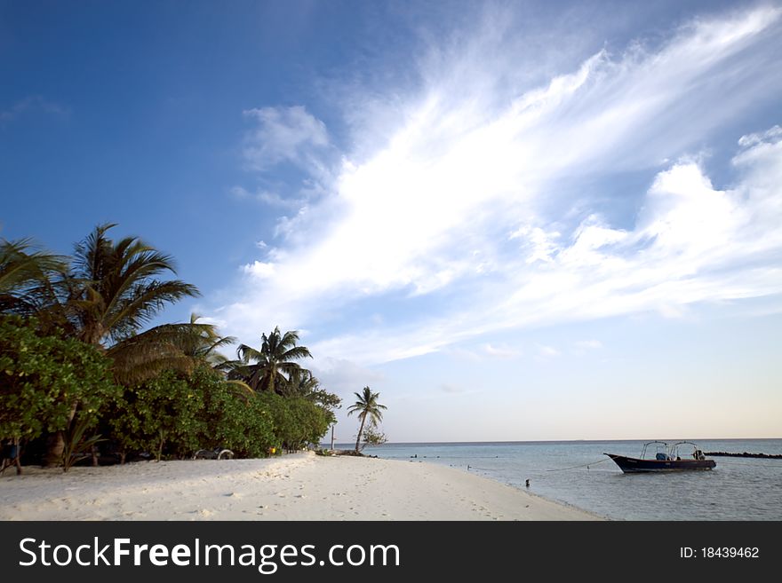 White sand beach and blue blue sky