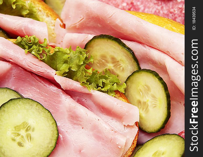 Sandwiches with a ham and salad