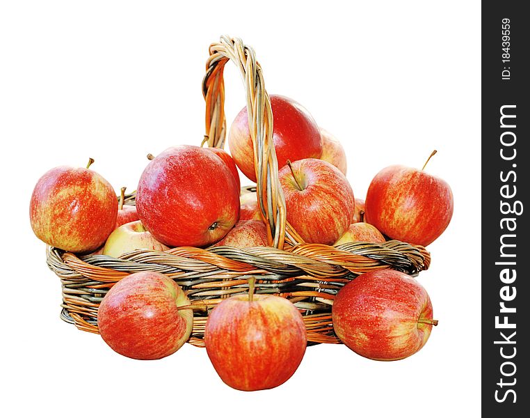 Red apples in a basket on a white background