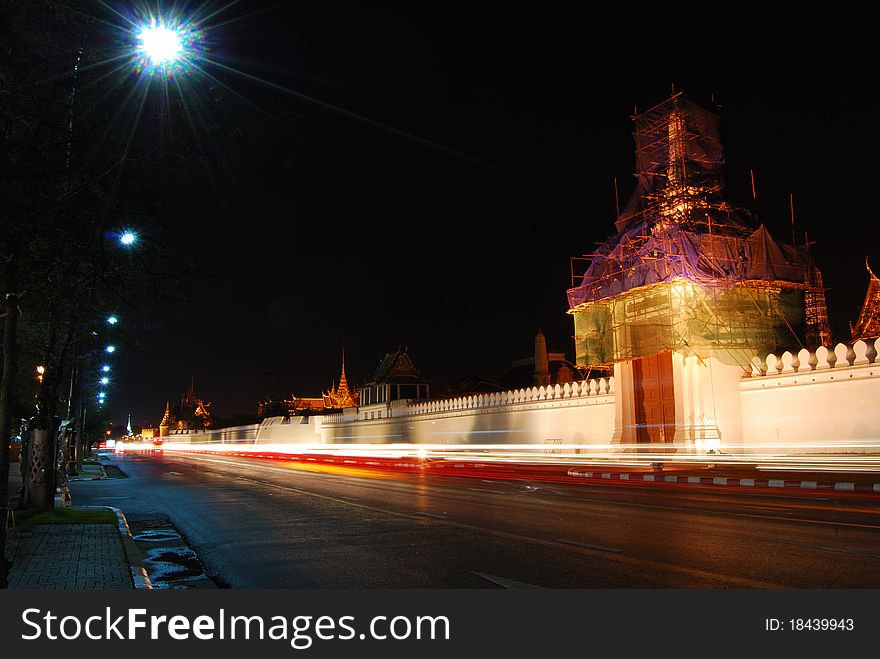 Wat Phra Kaew at night on Rattanakosin Island. Wat Phra Kaew at night on Rattanakosin Island